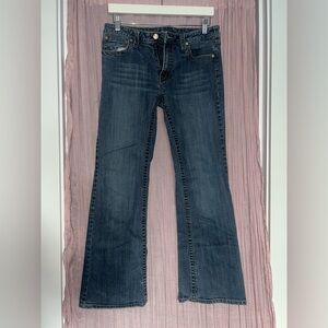 Blue Wide Leg Flare Jeans with Lived-In Look